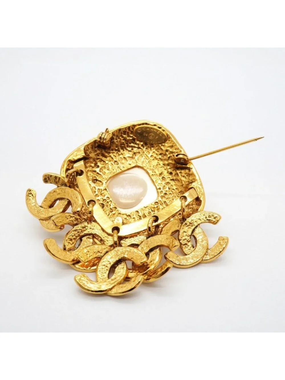 Chanel Brooch Vintage CC Logo Gold Plated Faux Pearl